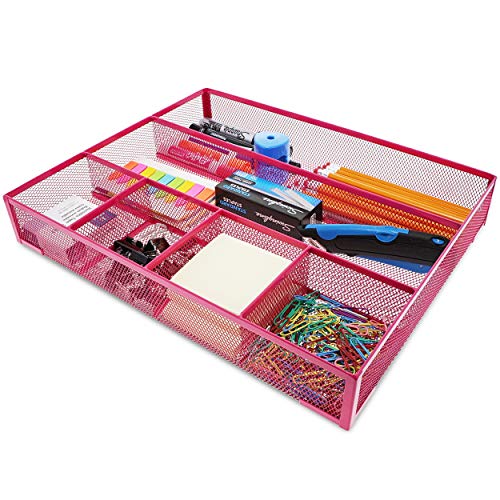 Product Cover Pink Mesh Metal Office Desk Drawer Organizer Tray, 15 x 12 x 2.5 Inches