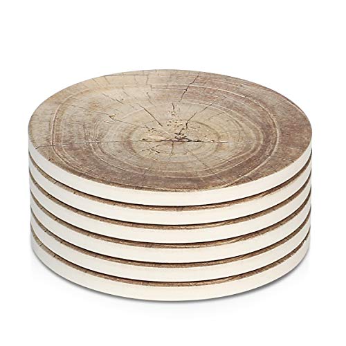 Product Cover LIFVER 6 Pieces Ceramic Drink Coasters, Absorbent Stone Coaster Set, Timber Texture Pattern