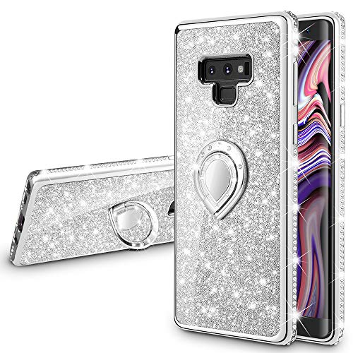 Product Cover VEGO Galaxy Note 9 Case Glitter Bling Diamond Rhinestone Bumper Sparkly Protective Grip Case with Kickstand Ring Stand for Women Girls for Samsung Galaxy Note 9 (Silver)