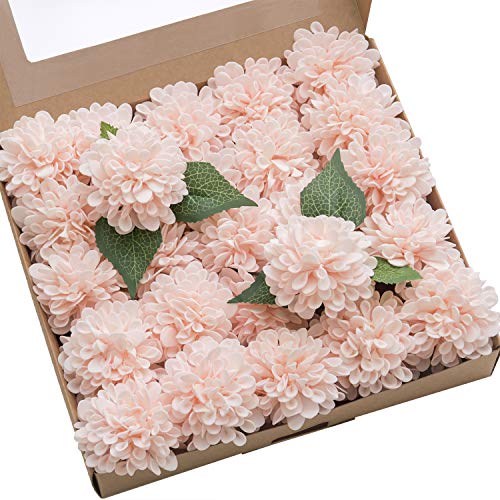 Product Cover Ling's moment 25pcs Blush Pink Real Looking Fake Dahlia Artificial Flowers w/Stem for DIY Wedding Bouquets Centerpieces Arrangements Party Baby Shower Home Decorations