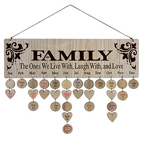 Product Cover YuQi [Gift for Family] Family Birthday Wall Hanging Calendar,Wooden Birthday Reminder Plaque Sign Family DIY Calendar Hanging Board Personalized Gifts for Mom