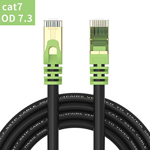 Product Cover Outdoor Cat 7 Ethernet Cable 50ft, 26AWG Heavy-Duty Cat7 Networking Cord Patch Cable RJ45 Transmission Speed 10GbpsTransmission Bandwidth 600Mhz LAN Wire Cable STP Waterproof Direct Burial (50FT)