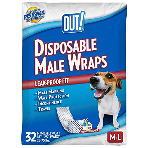 Product Cover OUT! Disposable Male Dog Diapers | Absorbent Male Wraps with Leak Protection | Excitable Urination, Incontinence, or Male Marking | Medium/Large | 32 Count