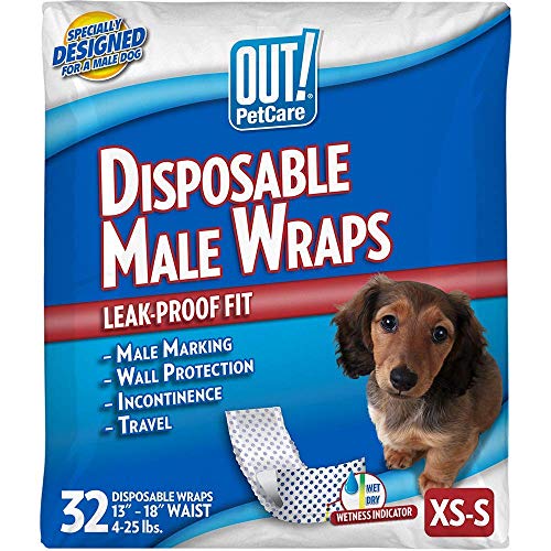 Product Cover OUT! Disposable Male Dog Diapers | Absorbent Male Wraps with Leak Protection | Excitable Urination, Incontinence, or Male Marking | Extra-Small/Small | 32 Count