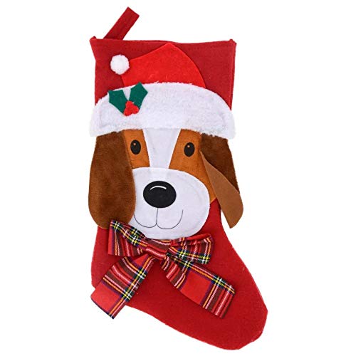 Product Cover Christmas Stockings Pet Dog Fireplace Hanging Red Plush Personalized Stocking Decorations for Family Celebrate a Holiday Season Decor Pets Bow Stocking Tree Ornament Party Decor 18 Inches-Red Stripe