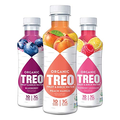 Product Cover Treo Fruit & Birch Water Drink Variety Pack, USDA Organic, Non-GMO Project Verified, Vegan, Gluten-Free, 10 Calories & 1g of Sugar Per Serving, Good Source of Vitamin C, 16 fl oz, Pack of 12