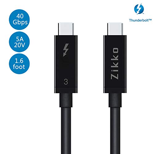 Product Cover Zikko Thunderbolt 3 Cable (Intel Certified 40Gbps 100W 5A 20V) USB C to USB C Data Transfer for Docks, Display, Storage, Compatible with MacBook, HP, Dell, Chromebook 1.6ft (0.5 Meters)