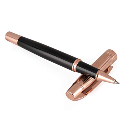 Product Cover Zutan Luxury Roller Ball Pen, Elegant Fancy Fine Point Pen with Polished Bright Black & Rose Gold Trim, Writing Pen with Stylish Gift Box for Men, Women, Birthdays, Professionals, Business & Weddings