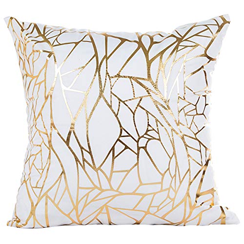 Product Cover wanerxin White Sofa Throw Pillow Covers 18 x 18 (45cm x 45cm) Gold Stamping Love Tree Geometric Square Decorative Super Soft Cushion Cover for Sofa Couch Patio (Irregular)...