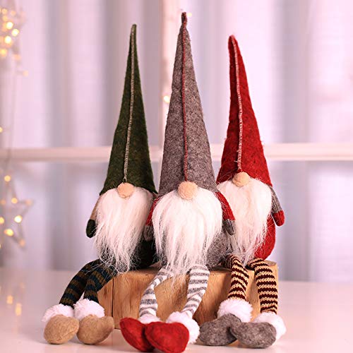 Product Cover Uheng 3PCS Handmade Santa Gnome Tomte, Plush Toy Christmas Tree Topper Hanging Decorations, Winter Elf Table Holiday Ornament - Thanksgiving Day Gift - 20 Inches