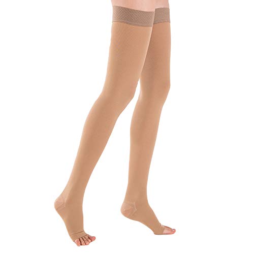 Product Cover SWOLF Open Toe Compression Stockings Women Men, Thigh High Firm Support 15-20 mmHg Graduated Compression Socks - Moderate Toeless Medical Support Hose Swelling Varicose Veins Edema (Beige, X-Large)