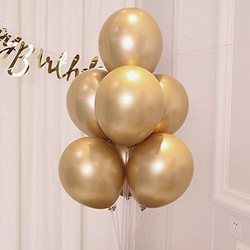 Product Cover AULE Gold Metallic Chrome Latex Balloons 12 Inch 50 Pcs Happy Birthday Baby Showers Bridal Shower Weddings Bachelorette Party Decorations