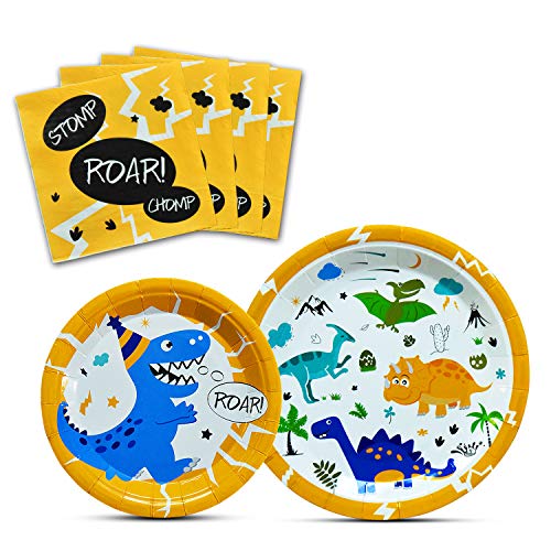 Product Cover WERNNSAI Dinosaur Party Supplies - Dinosaur Tableware Set for Boys Birthday Baby Shower Dinner Dessert Plates Napkins Serves 16 Guests 48 Pieces