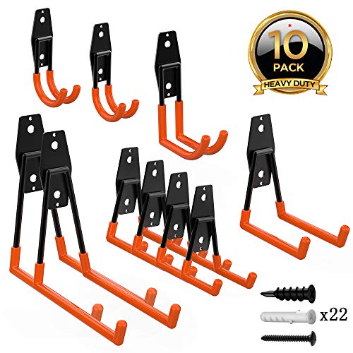 Product Cover ORASANT 10-Pack Steel Garage Storage Utility Double Hooks, Heavy Duty for Organizing Power Tools, Ladders, Bulk Items, Bikes, Ropes etc.