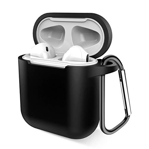 Product Cover Airpods Case, Music tracker Protective Thicken Airpods Cover Soft Silicone Chargeable Headphone Case with Anti-Lost Carabiner for Apple Airpods 1&2 Charging Case (Black)