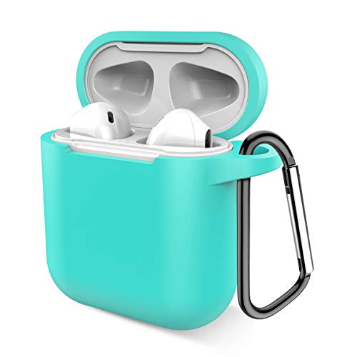 Product Cover Airpods Case, Music tracker Protective Thicken Airpods Cover Soft Silicone Chargeable Headphone Case with Anti-Lost Carabiner for Apple Airpods 1&2 Charging Case (Green)