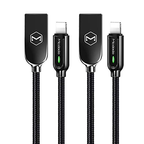 Product Cover Upgraded Power Off/On Smart LED Auto Disconnect Nylon Braided Sync Charge USB Data 6FT/1.8M Cable Compatible iPhone/iPad Pro/Air,iPad Mini,iPod (2 Pack Black (iPhone), 6FT)