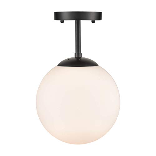Product Cover Light Society Zeno Globe Semi Flush Mount Ceiling Light, Frost White Glass with Black Finish, Contemporary Mid Century Modern Style Lighting Fixture (LS-C176-BK-WH)