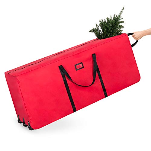 Product Cover Best Choice Products Rolling Duffle Holiday Decoration Storage Bag for 9ft Christmas Tree w/Wheels, Handle - Red