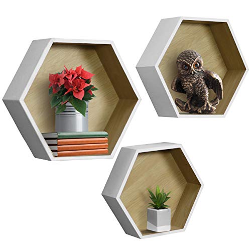 Product Cover Sorbus Floating Shelf Hexagon Set - Honeycomb Wall Mounted Shelves, Decorative Hanging Display for Collectibles, Photos Frames, Plants, and More (Set of 3 - White)