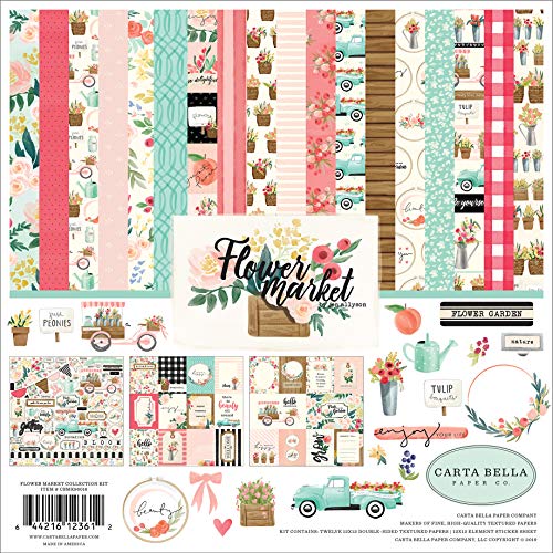Product Cover Carta Bella Paper Company CBMK96016 Flower Market Collection Kit Paper, Teal, Pink, tan, Green, Cream