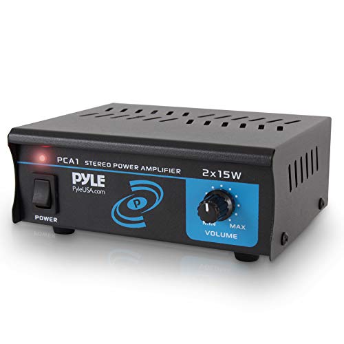 Product Cover Pyle PCA1.5 2x15 Watt Stereo Power Amplifier - Compact Mini 2-Channel Portable Home Audio Speaker Receiver Box for Amplified Speakers Sound System with RCA Cable L/R Input for CD Player, Tuner, MP3
