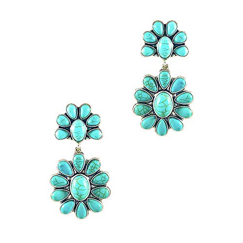 Product Cover Wonderent Turquoise Bohemian Medium Metal Fashion Flower Earring No.247