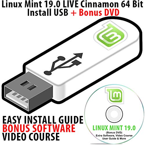 Product Cover Linux Mint 19.0 LIVE Cinnamon Install USB 16Gb Bootable with Persistence 64 Bit Operating System + Bonus Software & Linux Course DVD Disk