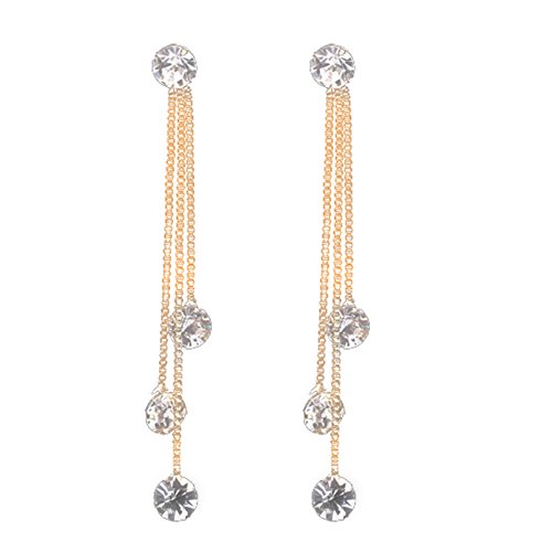 Product Cover Fashion Jewelry Shiny Faux Rhinestone Long Chain Dangle Stud Linear Earrings Gift - Golden yingyue