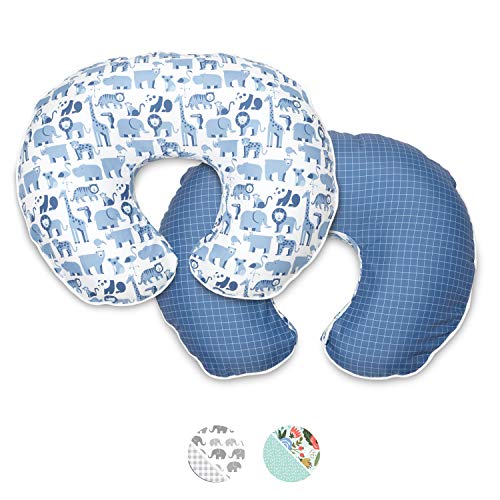 Product Cover Boppy Premium Pillow Cover, Blue Zoo, Ultra-soft Microfiber Fabric in a fashionable two-sided design, Fits All Boppy Nursing Pillows and Positioners