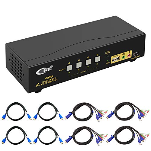 Product Cover CKL HDMI KVM Switch 4 Port Dual Monitor Extended Display, USB KVM Switch HDMI 4 in 2 Out with Audio Microphone Output and USB 2.0 Hub, PC Monitor Keyboard Mouse Switcher 4K@30MHz CKL-942HUA