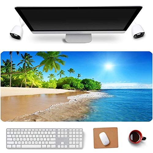 Product Cover 31.5x11.8 Inch Tropical Palm Sea and Beach View Non-Slip Rubber Extended Large Gaming Mouse Pad with Stitched Edges Computer Keyboard Mouse Mat PC Accessories (21-Beach)