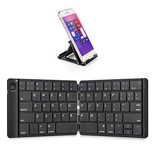 Product Cover Samsers Foldable Bluetooth Keyboard - Portable Wireless Keyboard with Stand Holder, Rechargeable Full Size Ultra Slim Folding Keyboard Compatible IOS Android Windows Smartphone Tablet and Laptop-Black