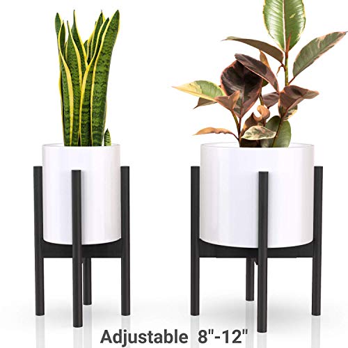 Product Cover declutterd Plant Stand Adjustable Mid Century Indoor Plant Holder for House Plants, Home Decor - Wood - Fits Planter 8 to 12 Inches - Excludes Plant Pot (Black 1-Pack)