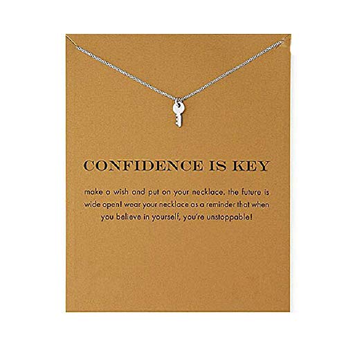 Product Cover LANG XUAN Friendship Bar Necklace Lucky Key Star Pearl Circle Pendant Necklace for Women Gift Card ... (Silver, 20)