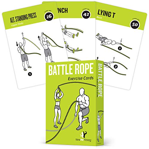 Product Cover Battle Rope Exercise Cards, Set of 62 - with Guided Strength Training Workouts for Home or Gym :: Illustrated Fitness Cards with 50 Exercises :: Large Size, Durable & Waterproof