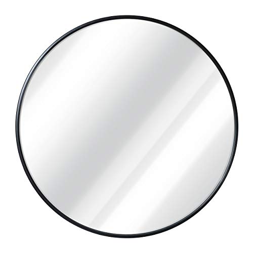 Product Cover Black Round Wall Mirror - 24 Inch Large Round Mirror, Rustic Accent Mirror For Bathroom, Entry, Dining Room, & Living Room. Metal Black Round Mirror For Wall, Vanity Mirror Large Circle Wall Mirror