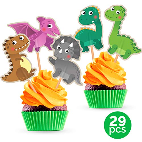 Product Cover Dinosaur Cupcake Toppers - Dino Birthday Party Baby Shower Decorations - 29 Pieces