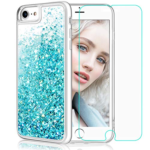 Product Cover Maxdara iPhone 6 6s 7 8 Case, iPhone 6 6s 7 8 Glitter Case Girls Women (Screen Protector) Liquid Floating Bling Sparkle Luxury Pretty Protective Case iPhone 6 6s 7 8 4.7 inches (Teal)