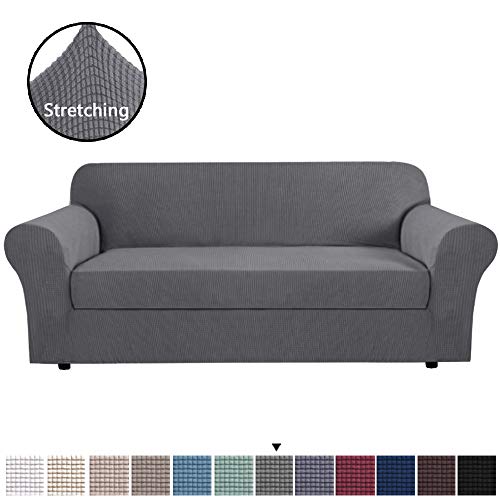Product Cover H.VERSAILTEX 2-Pieces Spandex Sofa Slipcover Furniture Cover/Protector Sofa Cover for Extra Large Sofa, Durable Jacquard Polyester Fabric Skid Resistance (Sofa X-Large Size, Charcoal Gray)