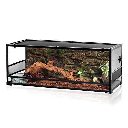 Product Cover REPTI ZOO 67Gallon Reptile Large Terrarium Upgrade Glass Front Opening Tank Sliding Door with Screen Ventilation Reptile Terrarium About 48