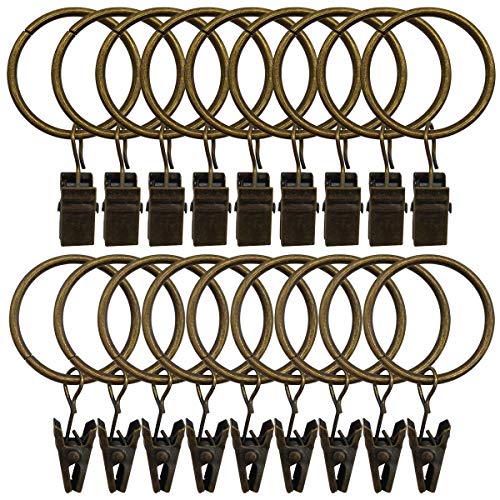Product Cover Topspeeder 18 Pack Rings Curtain Clips Strong Metal Decorative Drapery Window Curtain Ring with Clip Rustproof Vintage 1.26 Inch Interior Diameter Bronze Color