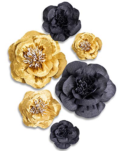 Product Cover Letjolt Artificial Paper Flower Decorations for Wall Valentine's Day Backdrop Birthday Party Easter Sunday Decor Wedding Ornaments Baby Shower Bridal Shower(Golden Black Set 6)