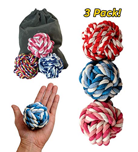Product Cover PetToys Rope Ball Dog Toy (3-Pack) Colorful and Interactive | Training, Fetch, Tug of War Play | Pure Cotton Fibers Clean Teeth and Gums