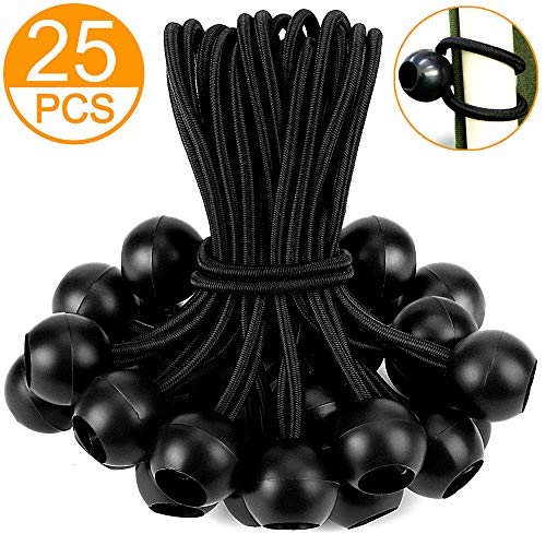 Product Cover 25PCS 6Inch Bungee cord (Multiple Bungee Cords with Balls) by ZOAN, Reusable Heavy-Duty, Black, Ideal for Projector Screen, Soccer Goals, Tarp, Childproofing, Canopy, Motor Homes, Camping