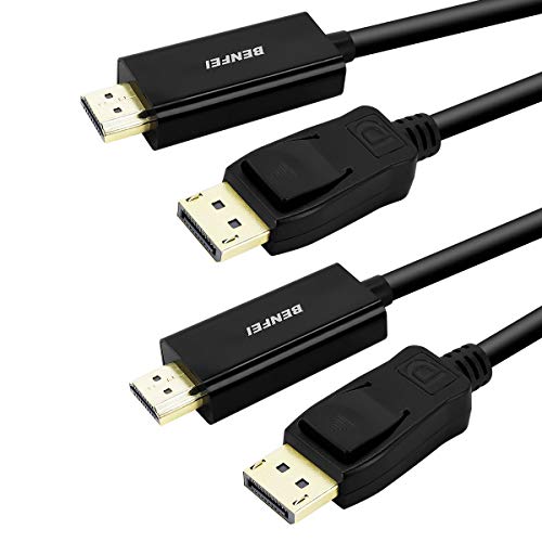 Product Cover DisplayPort to HDMI 6 Feet Cable, Benfei 2 Pack DisplayPort to HDMI Male to Male Adapter Gold-Plated Cord for Lenovo, HP, ASUS, Dell and Other Brand