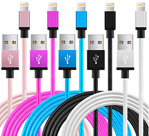 Product Cover Fwclo iPhone Cable, 5Pack 3ft/1M Charging Cord Nylon Braided USB iPhone Charger Cable & Sync Charge Data Cable Compatible with iPhone XS XR X/8/8 Plus/7/7 Plus/6/6 Plus/5/5S/5C/SE (3.3ft- 5pcs)