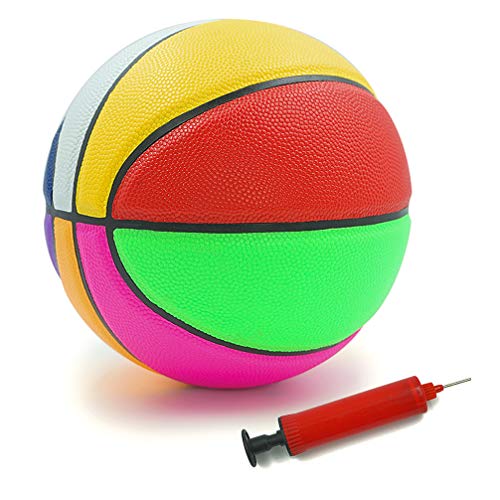 Product Cover Aoneky Rubber Size 3 Basketball - Colorful Rainbow Ball for Kids Aged 3-7 Years Old, Girls Boys Mini Sport Ball Toy, Ball Pump Included