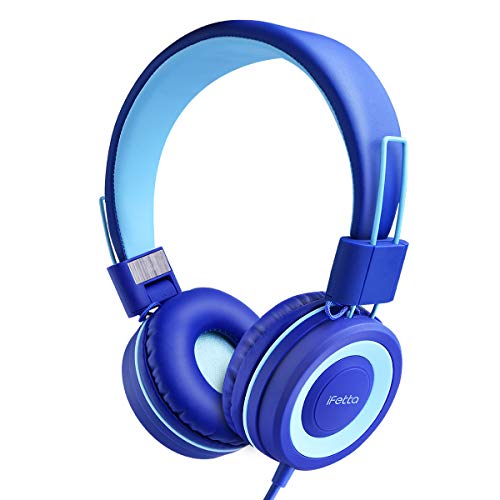 Product Cover Ifecco Kids Headphones, Boys Teens Foldable Adjustable Wired On-Ear Headset 3.5mm Aux Jack Stereo Tangle-Free, 85 dB Volume Limited Childrens Headphones for School Home, Travel (Blue)