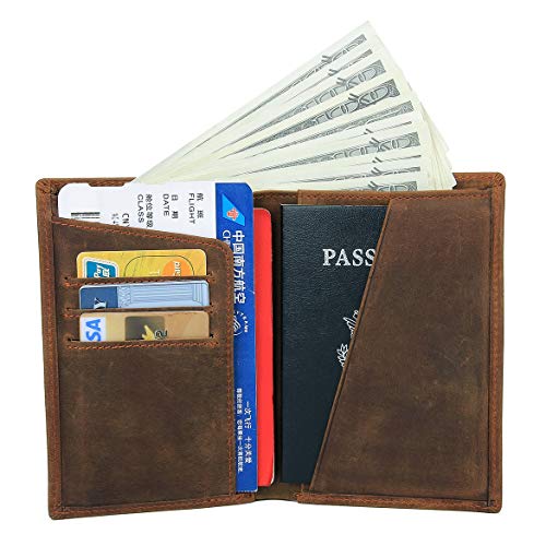 Product Cover Men's Functional RFID Blocking Leather Passport Holder Travel Bifold Wallet (Light Brown)